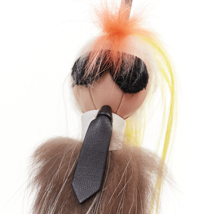 FENDI 2014 Runway Mini Karlito mink fox fur yellow hair caricature charm