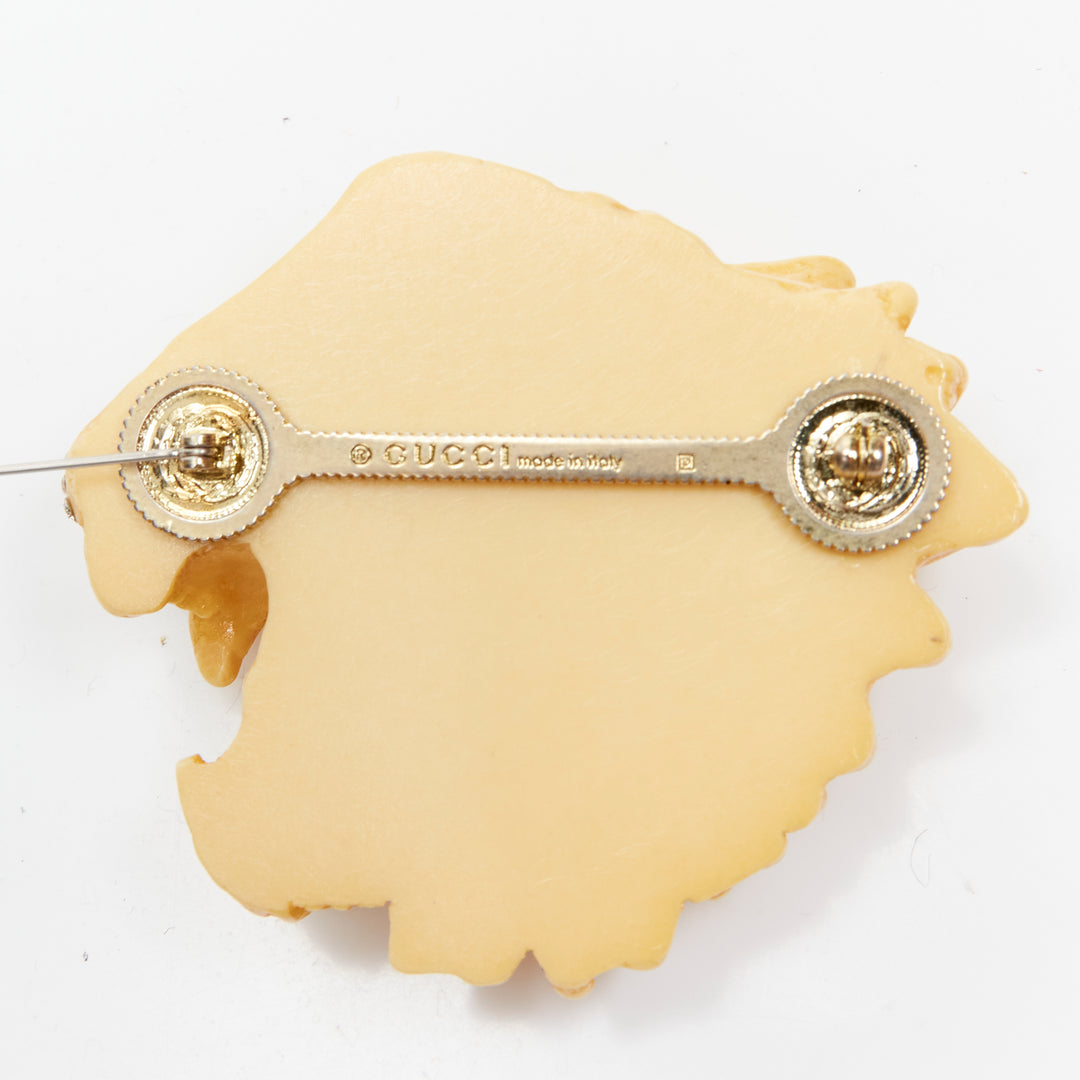 GUCCI ALESSANDRO MICHELE Runway off white resin crystal Tiger face pin brooch