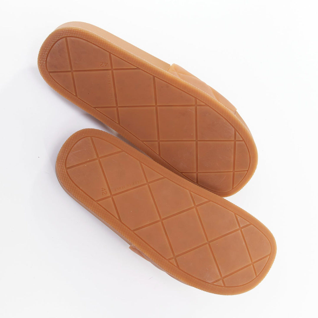 BOTTEGA VENETA 2020 Slider brown matelasse quilted pattern rubber slides EU42