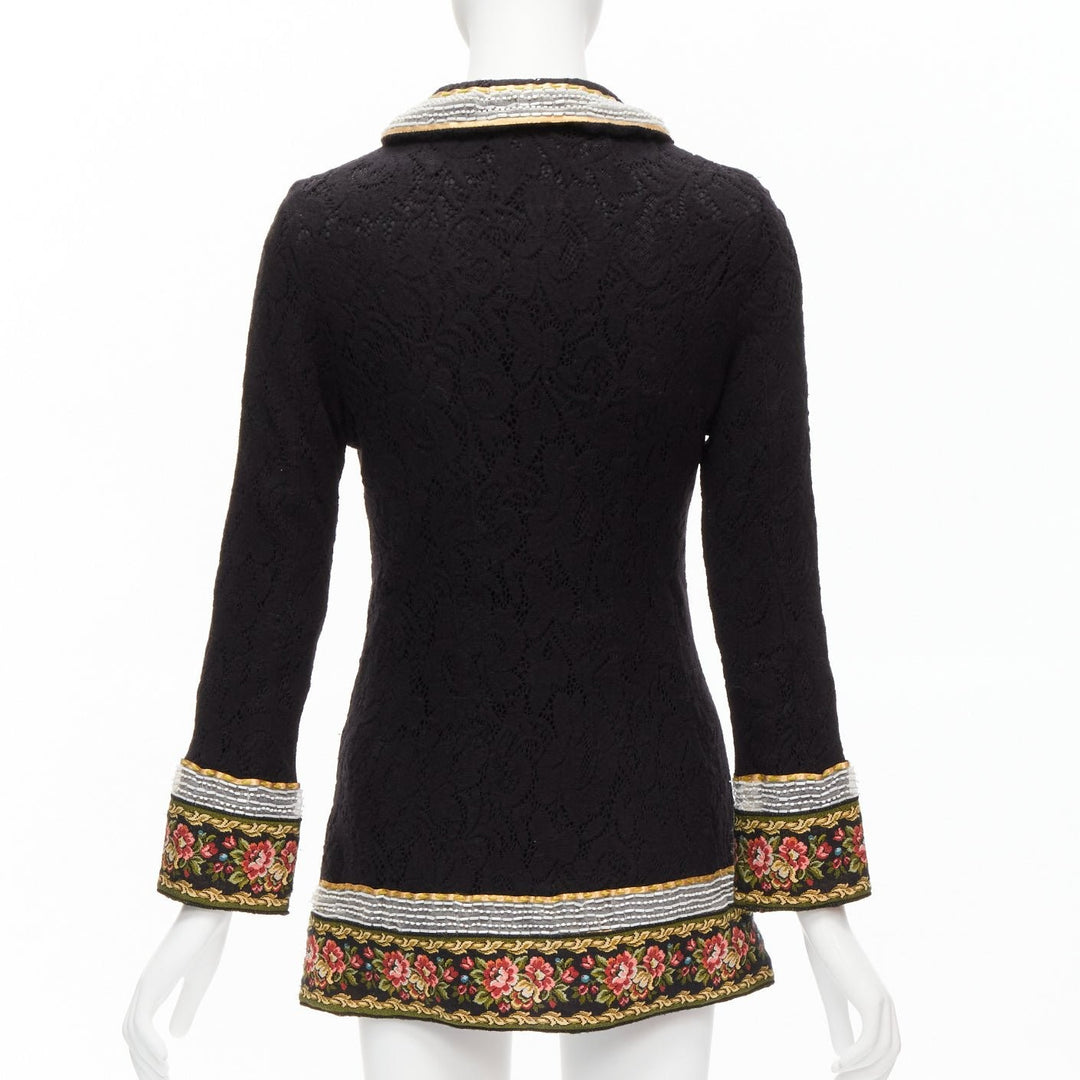 VOYAGE INVEST IN THE ORIGINAL LONDON red green beaded floral black wool coat L