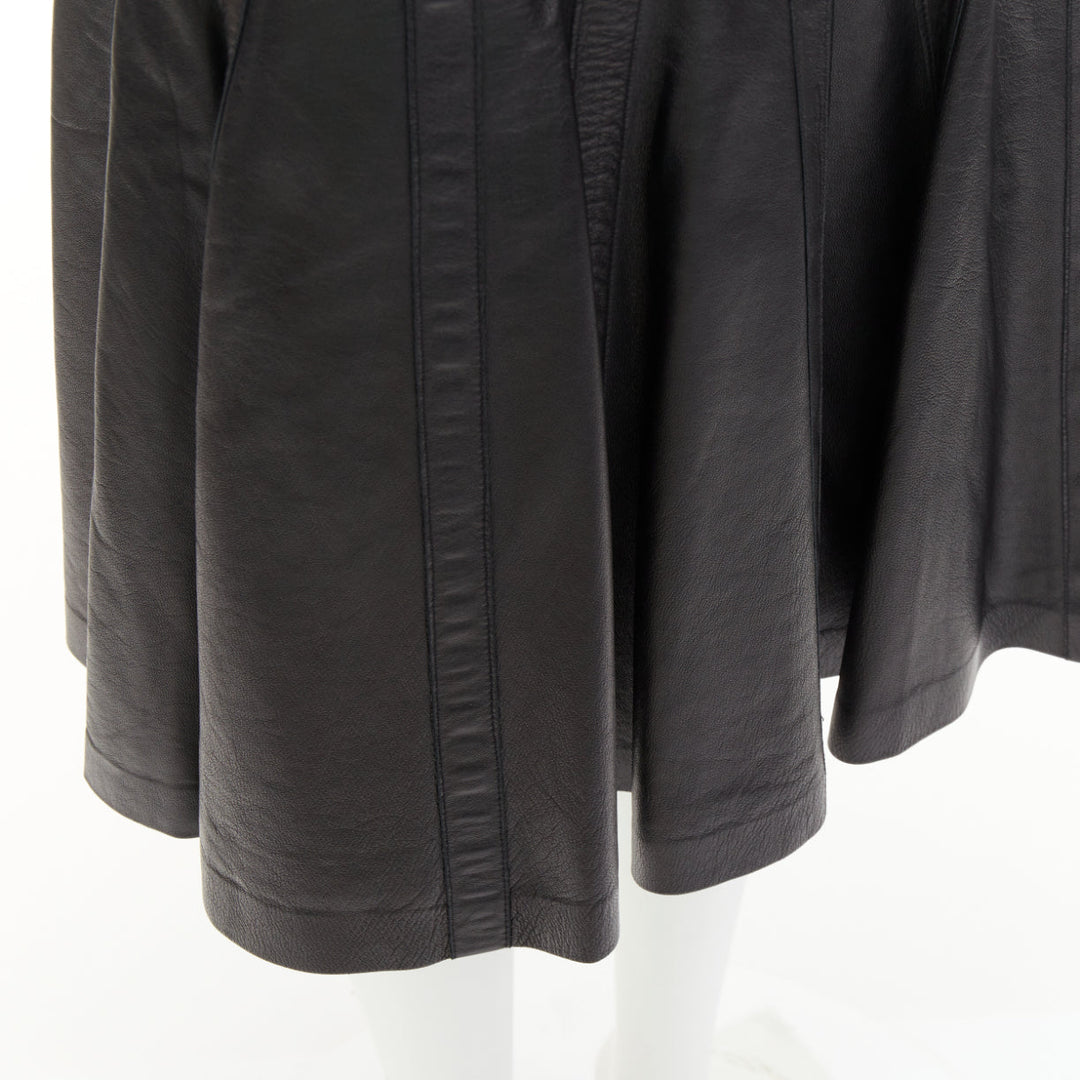 OSCAR DE LA RENTA black genuine leather silk lined fit flare skirt US0 XS