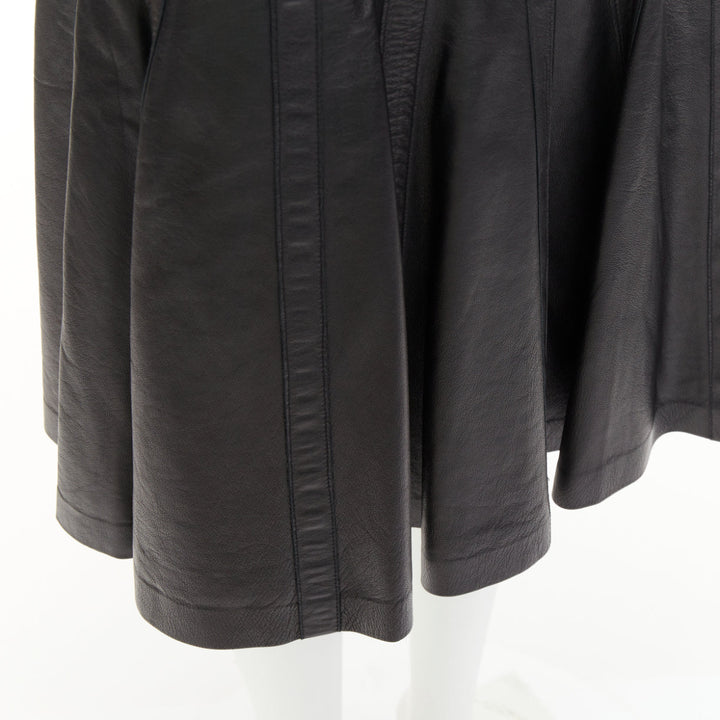 OSCAR DE LA RENTA black genuine leather silk lined fit flare skirt US0 XS