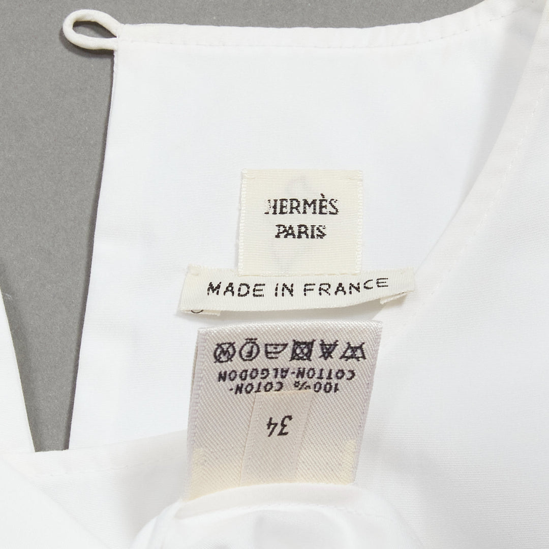 HERMES white round tromp loeil foldover collar panelled sleeveless shirt FR34 XS