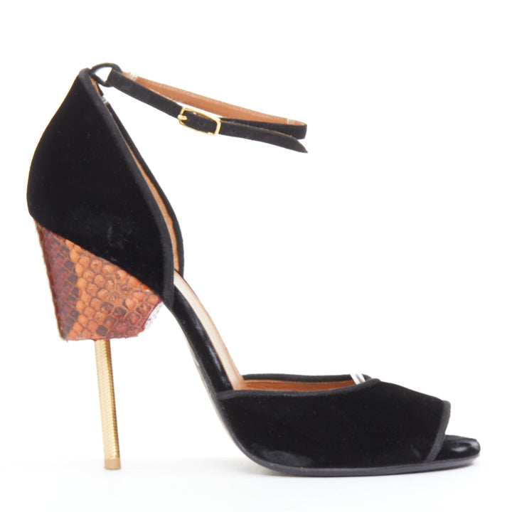 GIVENCHY Matilda black velvet brown snake leather metal pin heel sandal EU40