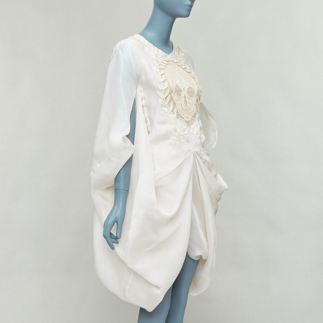 rare ALEXANDER MCQUEEN Vintage 2009 Runway skull embroidered drape dress IT38 XS
