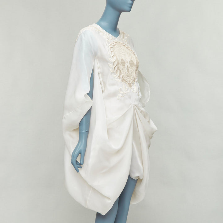 rare ALEXANDER MCQUEEN Vintage 2009 Runway skull embroidered drape dress IT38 XS