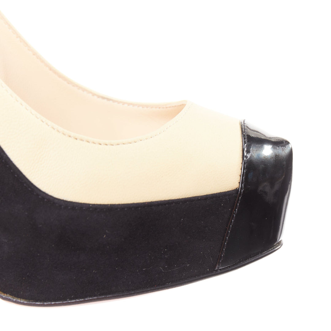 CHRISTIAN LOUBOUTIN Mago 140 black suede nude tri-tone platform pumps EU37