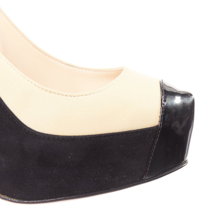 CHRISTIAN LOUBOUTIN Mago 140 black suede nude tri-tone platform pumps EU37