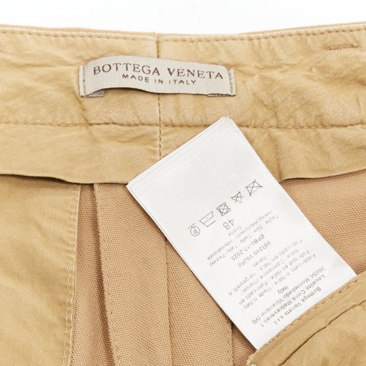 BOTTEGA VENETA 100% wool tan brown cotton lined pleated front pants IT48 M