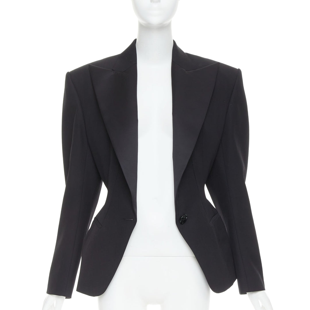 ALEXANDRE VAUTHIER SS2024 black Grain De Poudre wasp waist peak tuxedo jacket