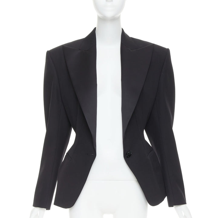 ALEXANDRE VAUTHIER SS2024 black Grain De Poudre wasp waist peak tuxedo jacket