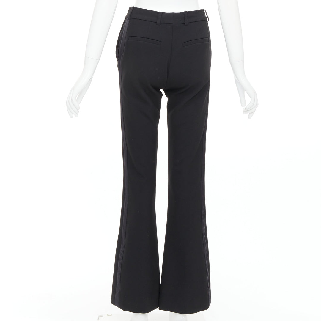 VVB VICTORIA BECKHAM black mid waist flare wide leg trousers UK6 XS