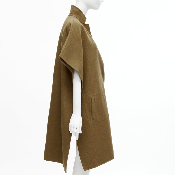 TIBI brown virgin wool angora cape sleeve high collar coat US0 XS