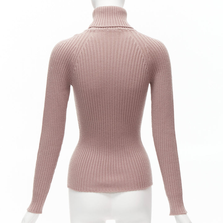 DOLCE GABBANA mauve pink raglan ribbed turtleneck sweater top IT42 M