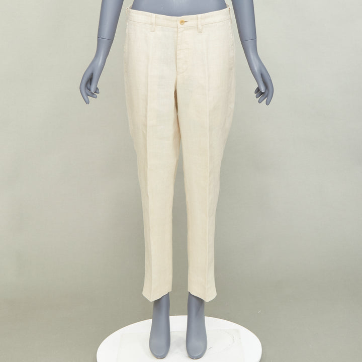 ISSEY MIYAKE MEN ivory  ramie hemp blend front crease tapered cropped pant JP1 S