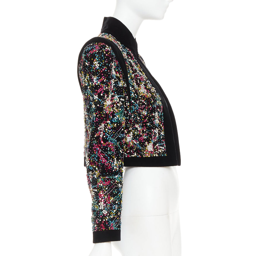 rare ALEXANDRE VAUTHIER COUTURE SS2021 Runway black velvet crystal crop jacket