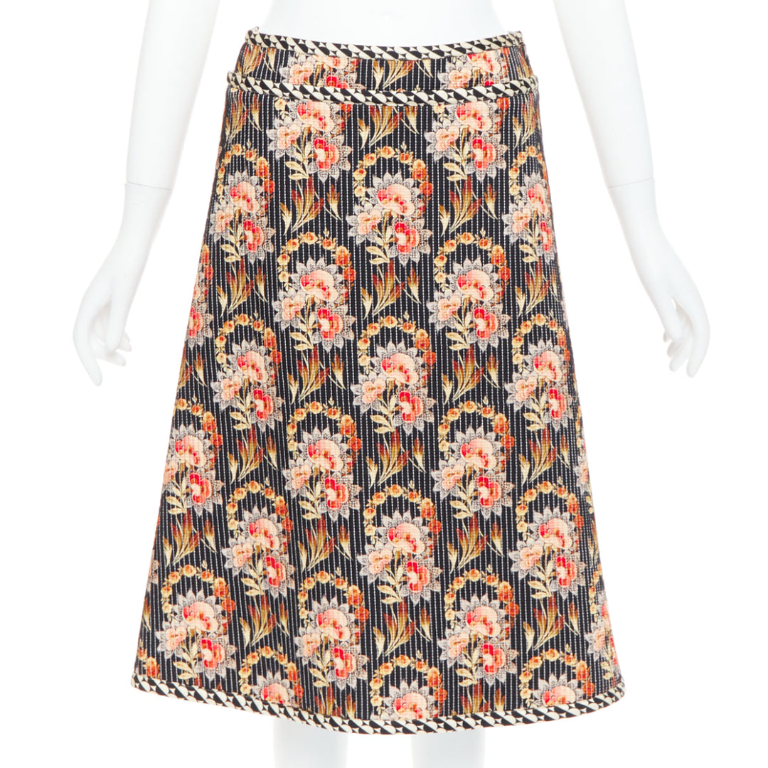 Female mannequin wearing Oscar de la Renta P19 Runway Multicolour Silk Women Skirt in Size US0 | Available at JHROP