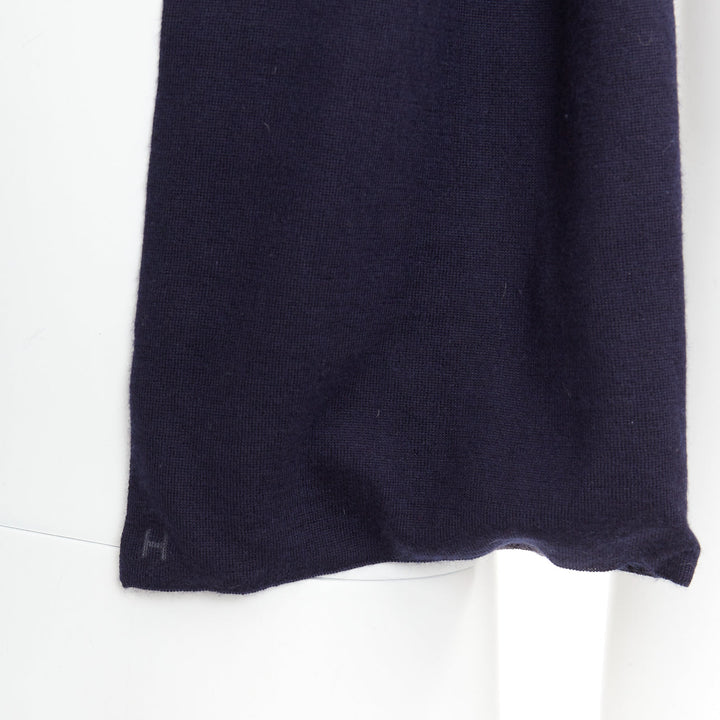 HERMES navy grey cashmere silk reversible H anagram long jersey scarf