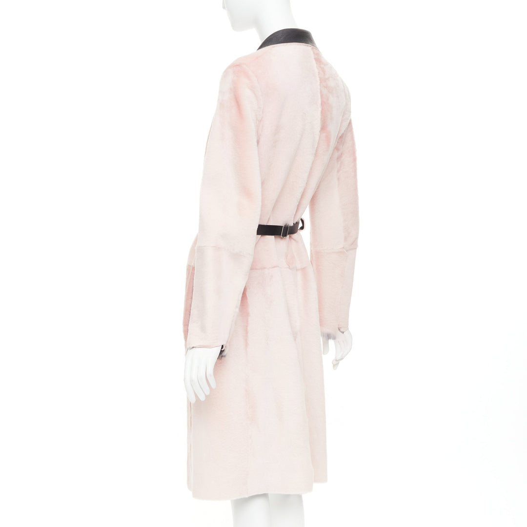OLD CELINE Phoebe Philo 2015 baby pink lamb shearling leather collar coat FR40 L