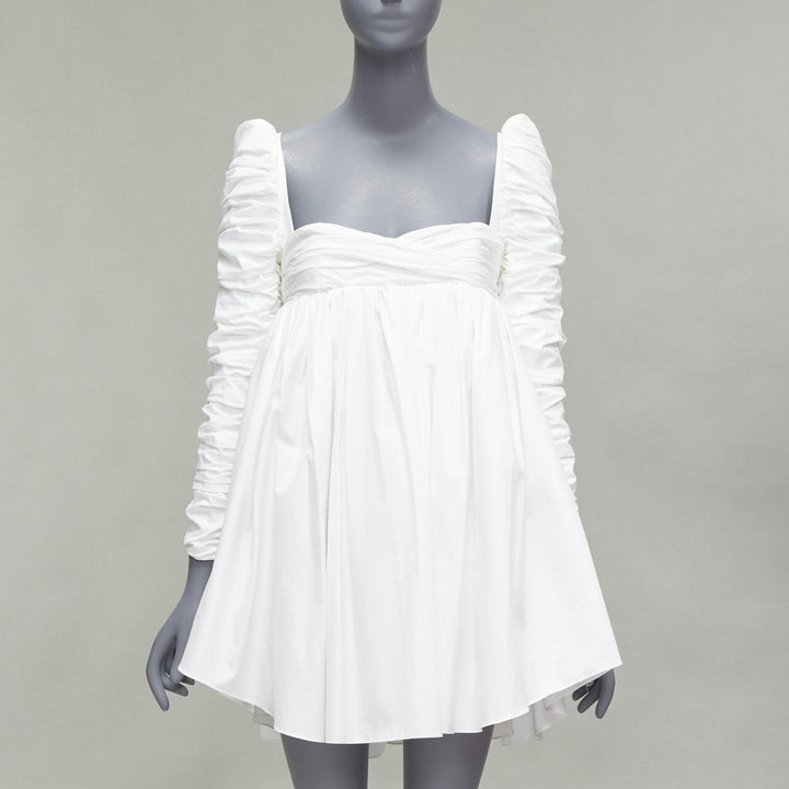 KHAITE Sueanne white ruched sleeve sweetheart empire corseted mini dress US2 S