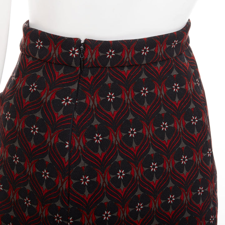 MIU MIU 2015 red khaki floral wool vintage print pocketed A-line skirt IT36 XXS