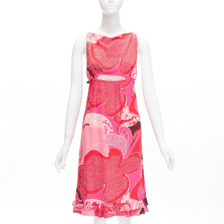 GUCCI TOM FORD 1999 Vintage Runway pink floral cutout leather strap dress IT42 M