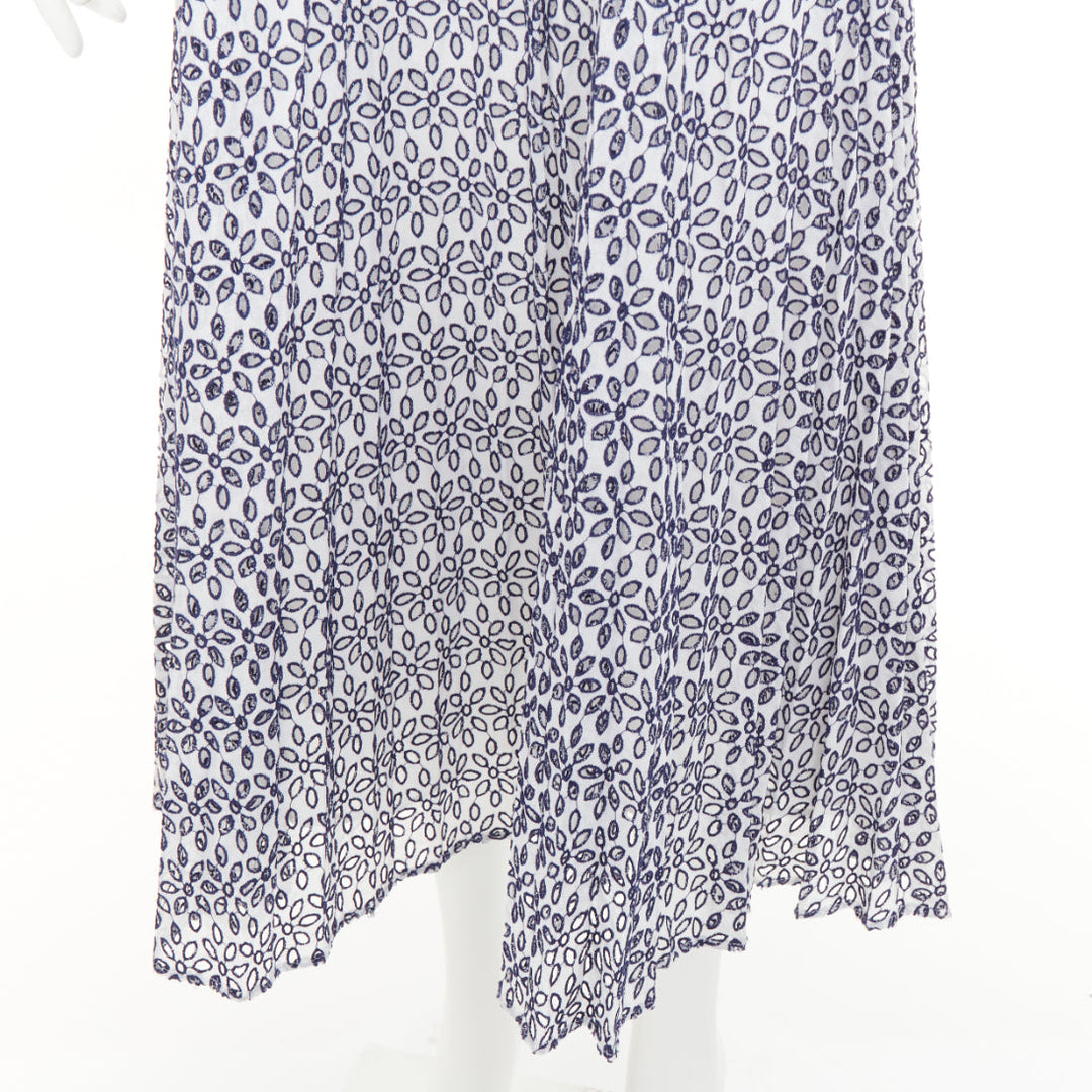 OSCAR DE LA RENTA S17 navy white cotton eyelet floral embroidered skirt XS US0