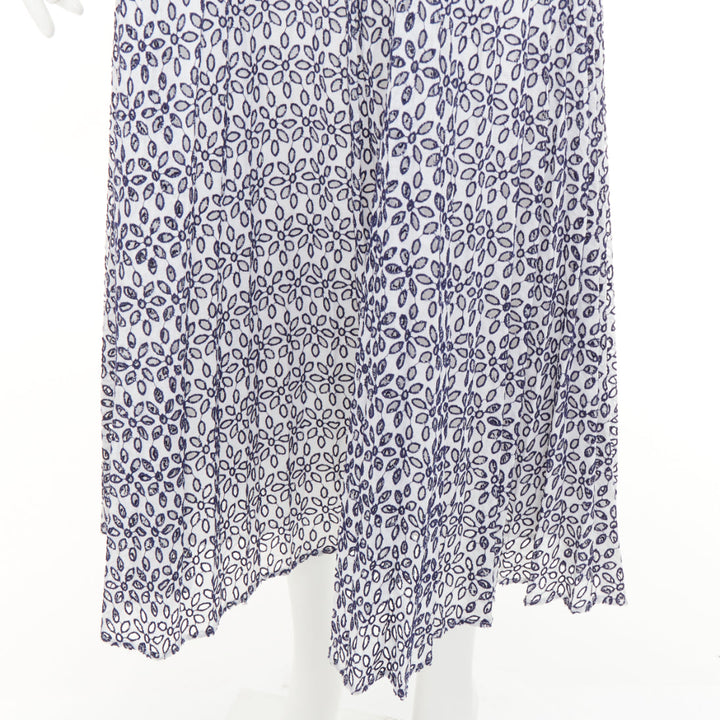 OSCAR DE LA RENTA S17 navy white cotton eyelet floral embroidered skirt XS US0