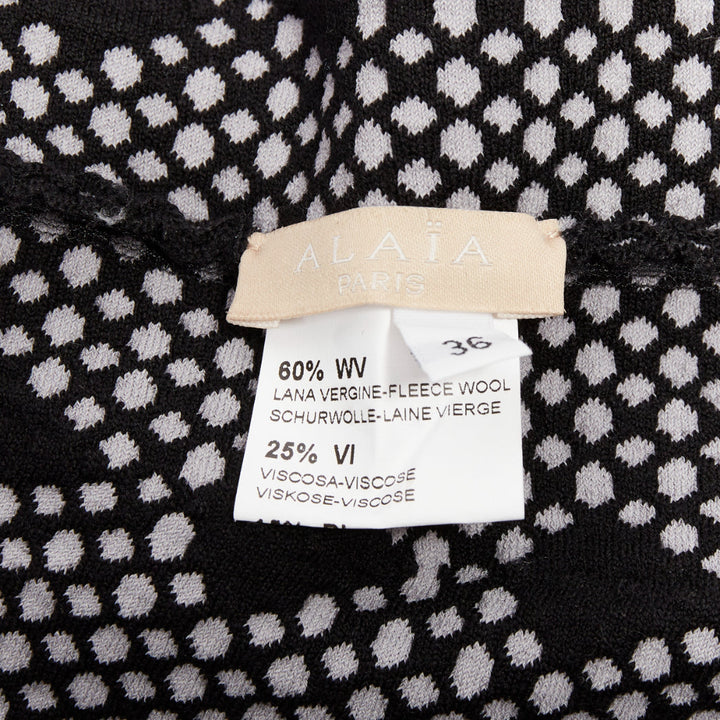 ALAIA black grey virgin wool blend dot graphic skater fit flared dress FR36 S
