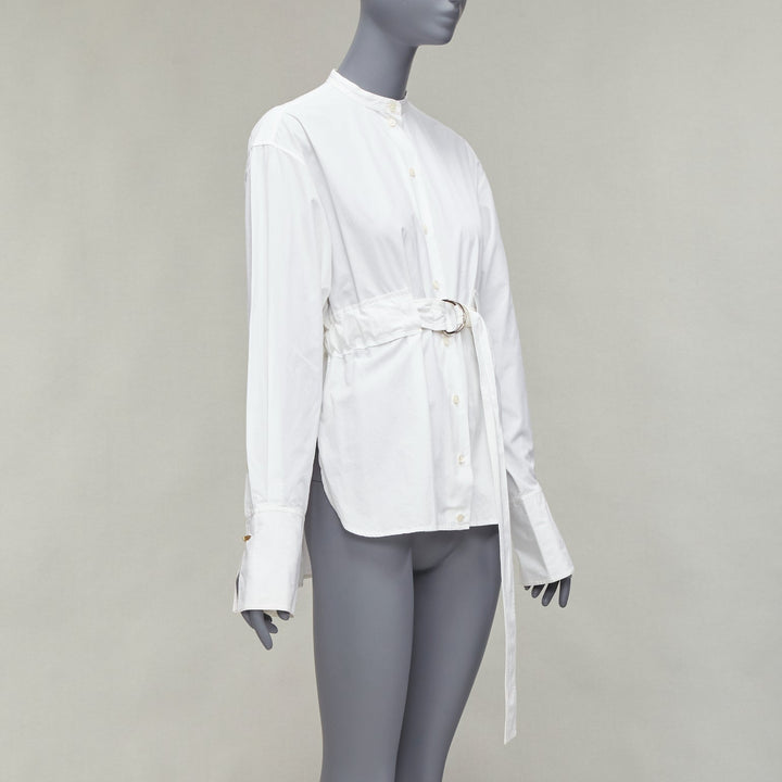 OLD CELINE Phoebe Philo white cotton silver d ring belt minimal shirt FR36 S