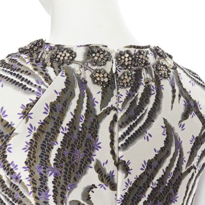 GIAMBATTISTA VALLI floral purple blossom jacquard crystal collar sheath dress XS