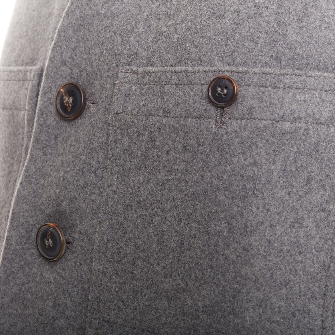 LEMAIRE grey 100% virgin wool felt horn buttons pocketed waist coat vest Sz.2 M