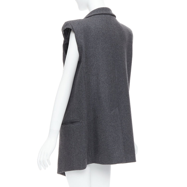 ARMAND BASI ONE grey padded shoulder sleeveless plunge collar vest coat FR36 S