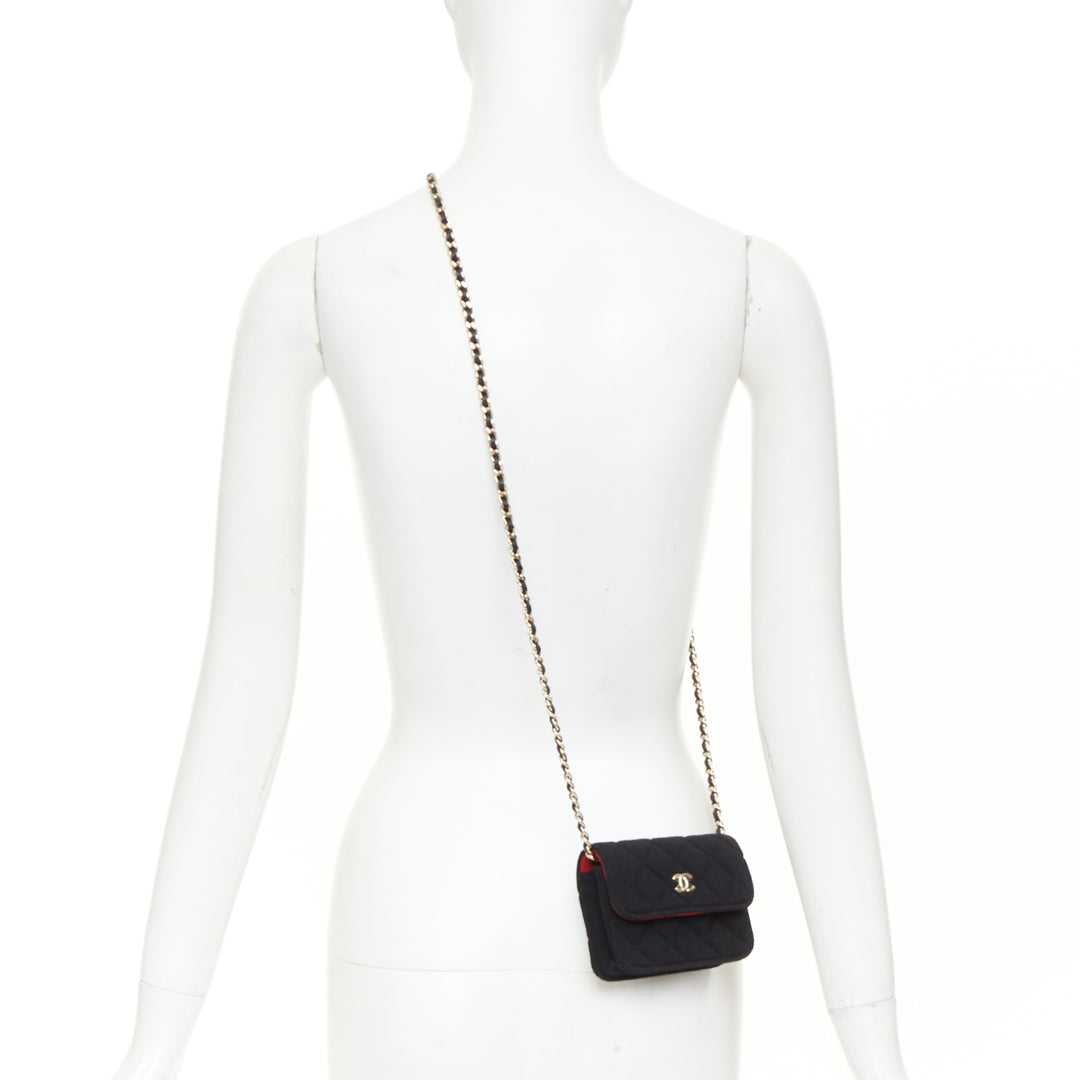 CHANEL 23C VIP Limited black quilted jersey gold CC chain mini crossbody bag