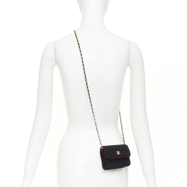 CHANEL 23C VIP Limited black quilted jersey gold CC chain mini crossbody bag