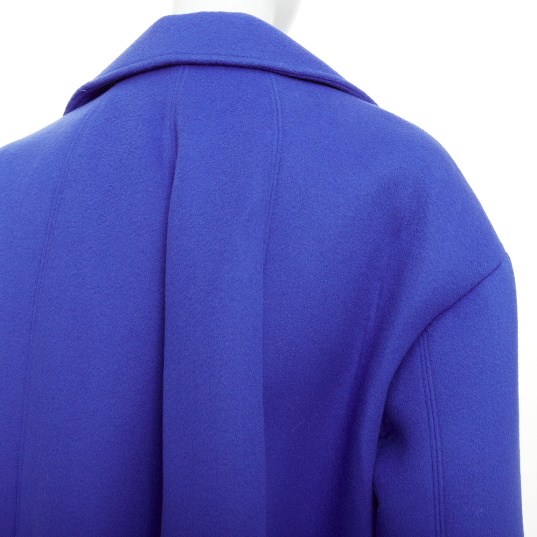 OSCAR DE LA RENTA 17F cobalt wool cotton cashmere blend boxy felt winter coat S