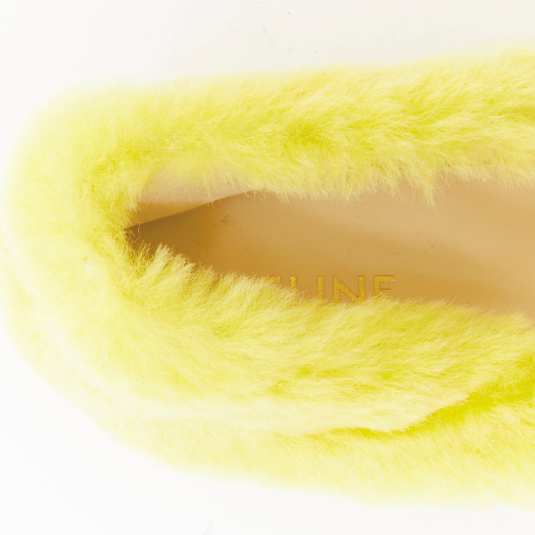 CELINE 2022 Les Ballerines yellow plush furry triomphe bow ballet flats EU37