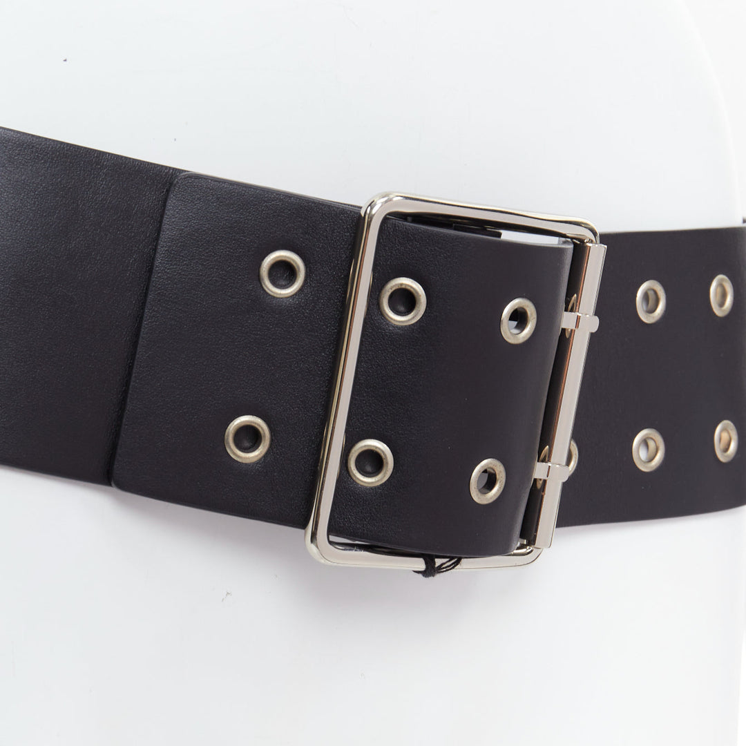 VERSUS VERSACE black leather silver grommet wide leather belt 34"