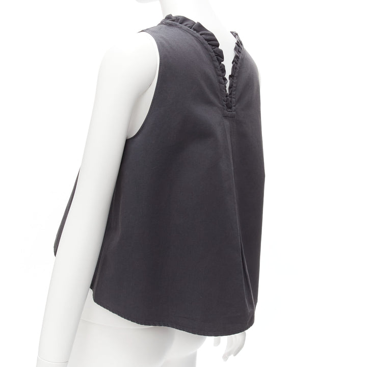 ATLANTIQUE ASCOLI charcoal grey ruffle collar dipped back boxy top US2 S