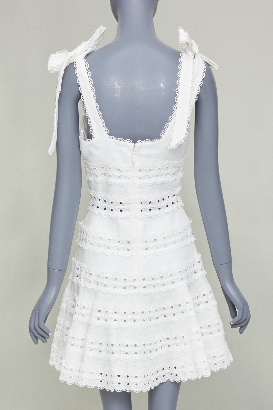 ZIMMERMANN 2020 Kirra Tie Shoulder white linen eyelet lace mini dress Sz1 S