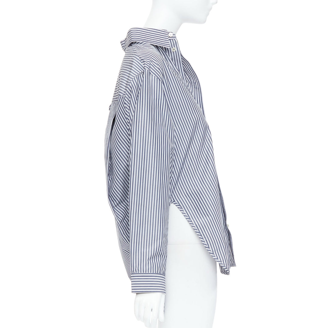 BALENCIAGA Demna 2016 grey cream striped 3D drop back shirt FR34 XS