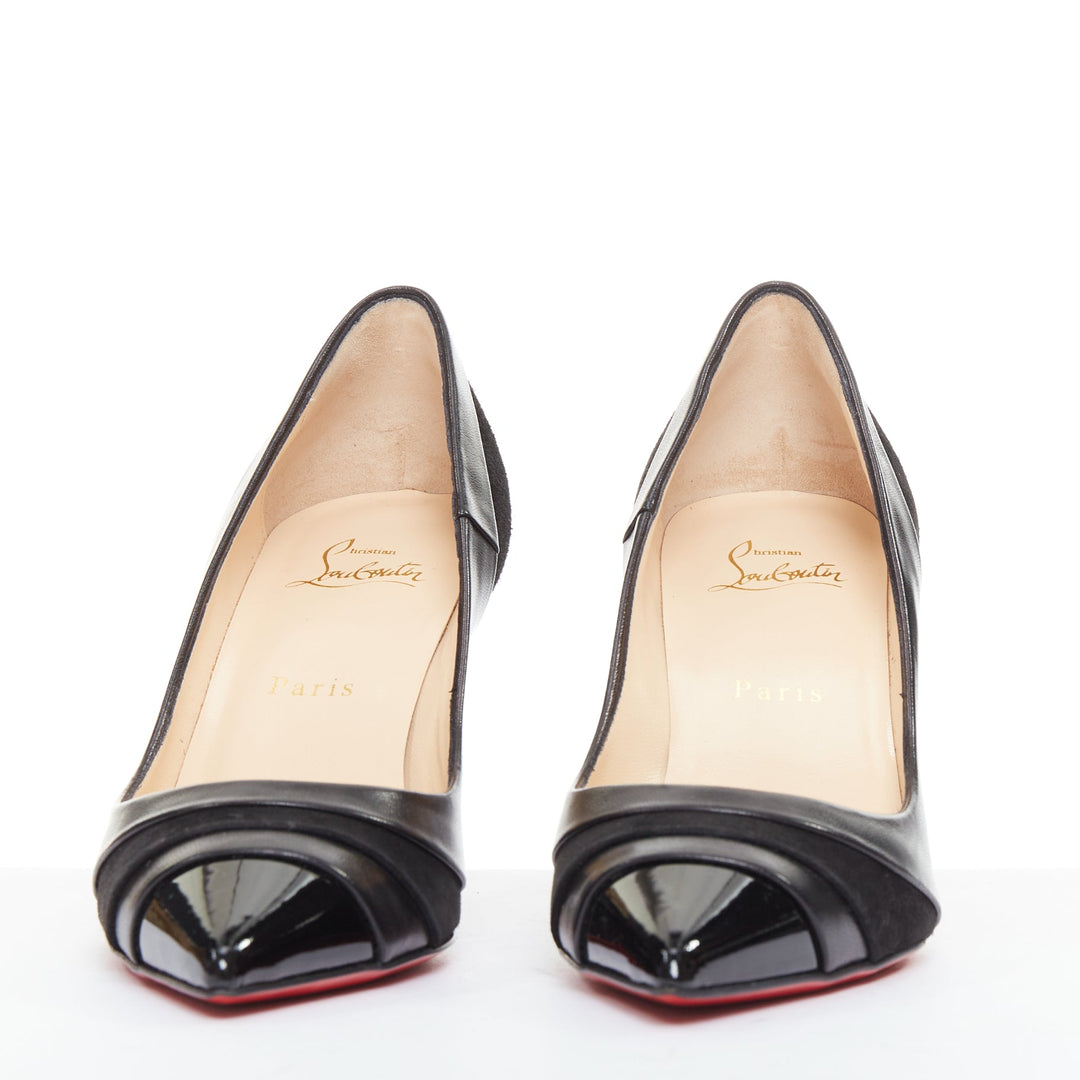 CHRISTIAN LOUBOUTIN Eklectica 85 nappa black calf suede mix pointed pumps EU37.5