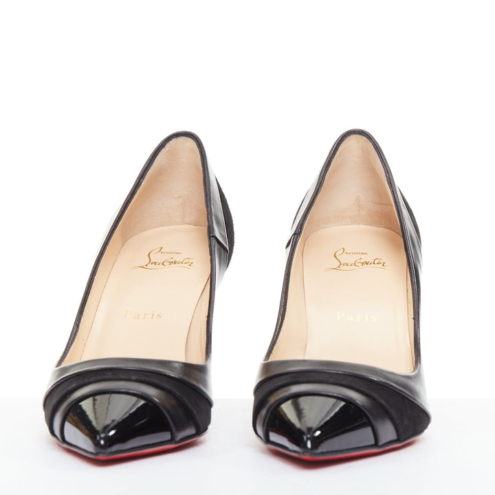 CHRISTIAN LOUBOUTIN Eklectica 85 nappa black calf suede mix pointed pumps EU37.5