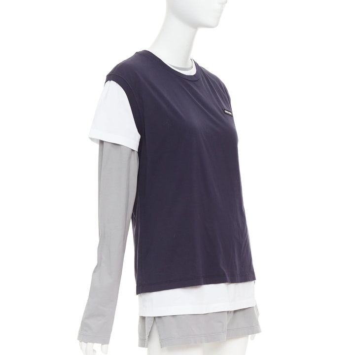 MIU MIU 2024 Set of 3 navy white grey cotton logo jersey layering tshirt M