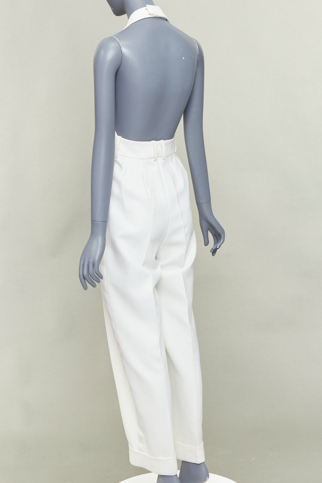 ALEXANDRE VAUTHIER COUTURE off white crepe halter neck waistcoat jumpsuit