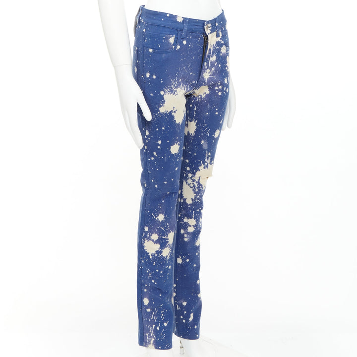 RAF SIMONS Sterling Ruby 2014 Limited blue splash bleach dye skinny jean IT44 XS