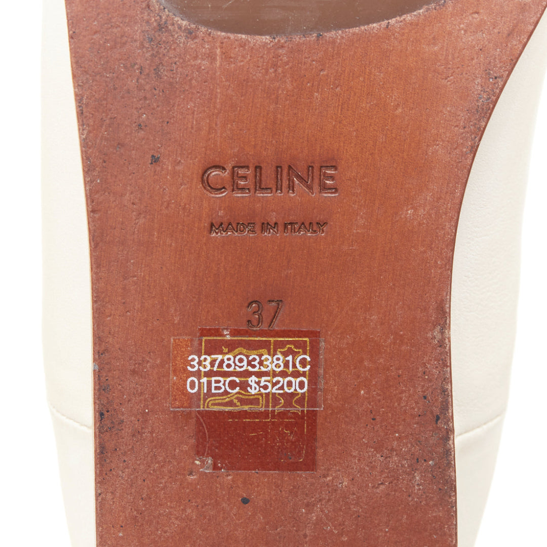 CELINE 2020 Janco Babouche off white leather gold logo step back slipper EU37
