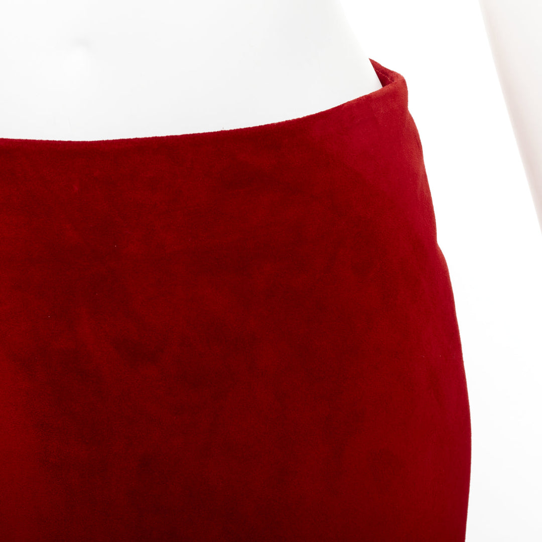 SAINT LAURENT 2019 red suede leather back dart mini skirt FR38 M