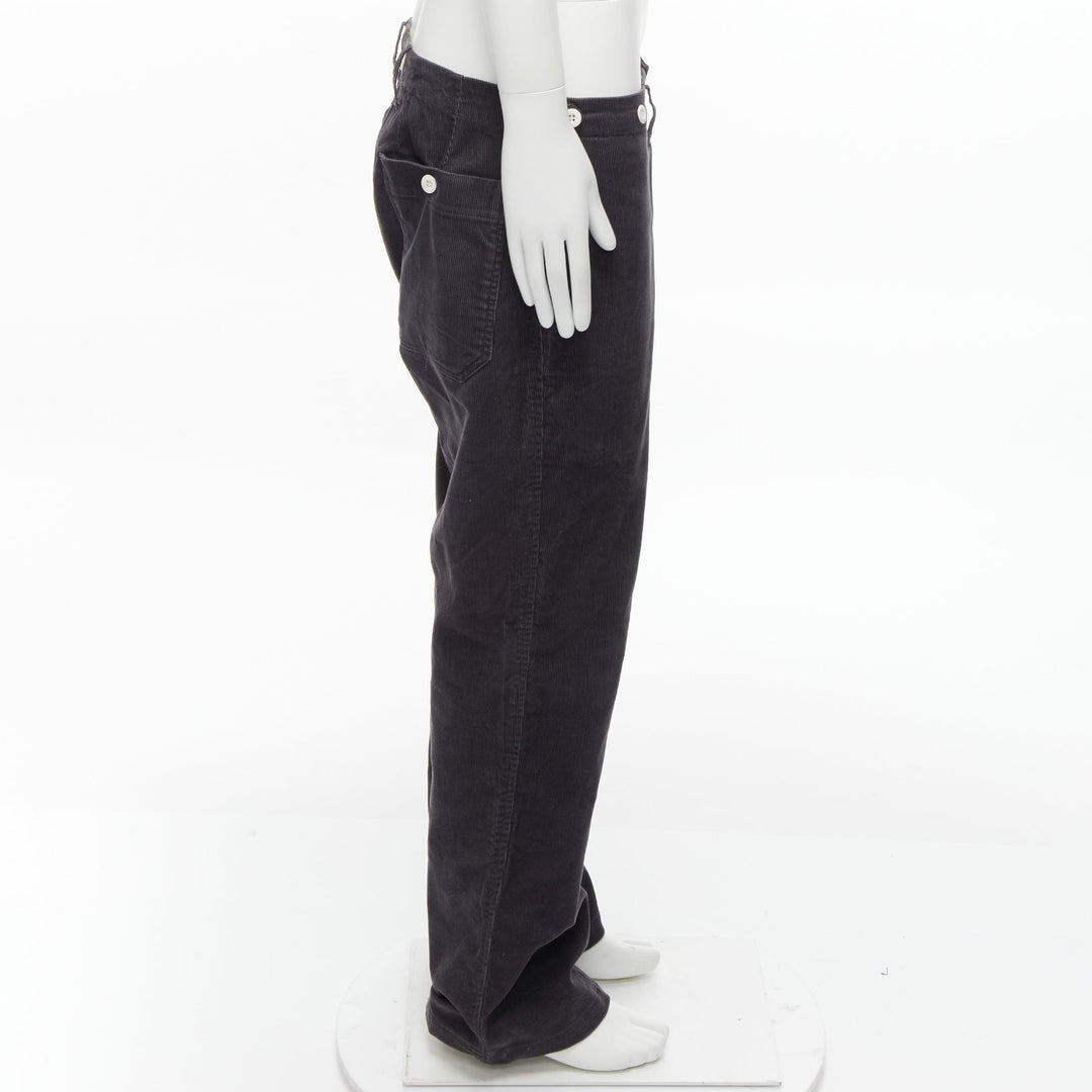 VISVIM grey cotton blend corduroy button embellished low rise wide pants L