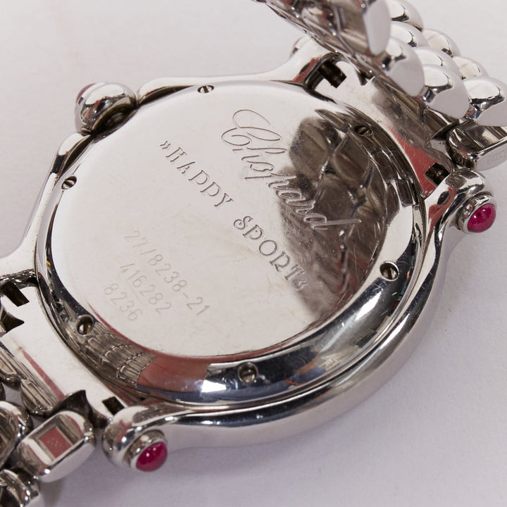Chopard 2010s Happy Sport Round 32mm 7 Floating Diamond Steel Watch